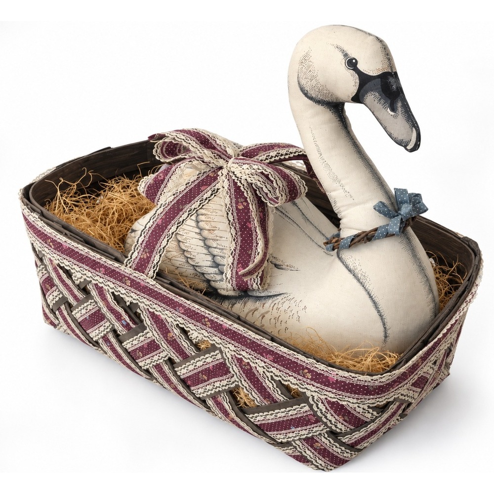 Vintage Cranston VIP Wild Swan Centerpiece Basket Cottagecore Soft Sculpture Set